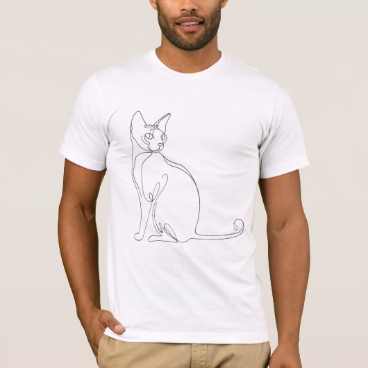 手描きスフィンクス猫のミニマリストデザイン Tシャツ (正面)