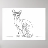 手描きスフィンクス猫 - ミニマリストラインアート ポスター (正面)