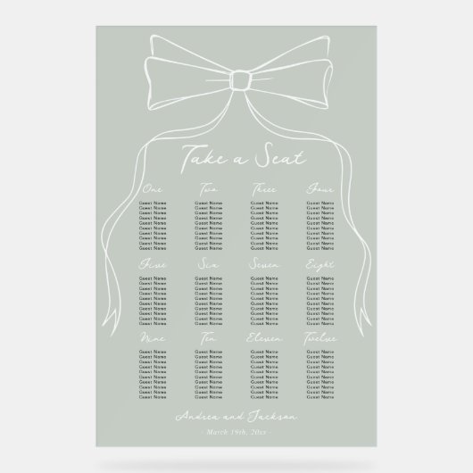 手描きセージ結婚グリーンの座席表 アクリルサイン (正面)