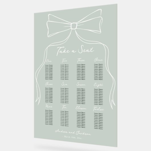 手描きセージ結婚グリーンの座席表 アクリルサイン (傾斜)