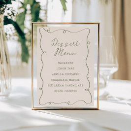 手描きセージ緑のフレームデザートメニュー ポスター