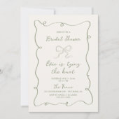 手描きセージ緑フレームリボンブライダルシャワー 招待状 (正面)