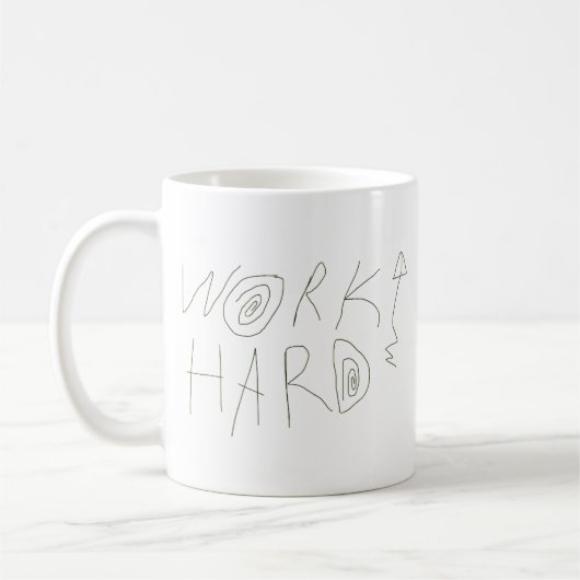 手描きタイポグラフィで働く コーヒーマグカップ (左)