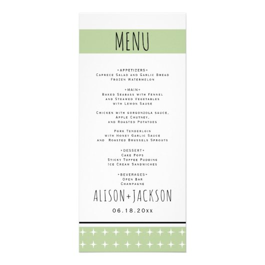 手描きタイポグラフィセージ結婚グリーンのメニューカード ラックカード (正面)