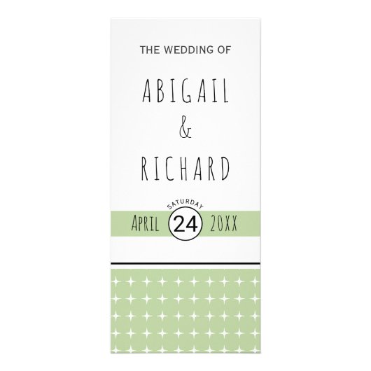 手描きタイポグラフィセージ緑の結婚式プログラム ラックカード (正面)