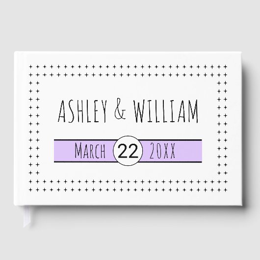 手描きタイポグラフィライレベンダー幾何結婚性の ゲストブック (正面)