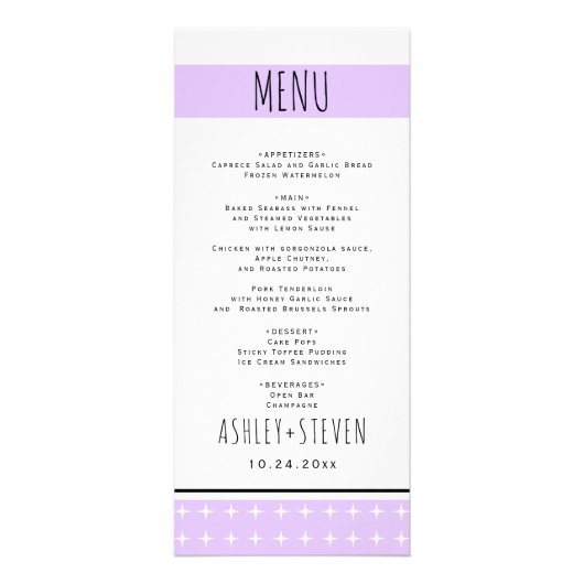 手描きタイポグラフィラベンダー結婚のメニューカード ラックカード (正面)