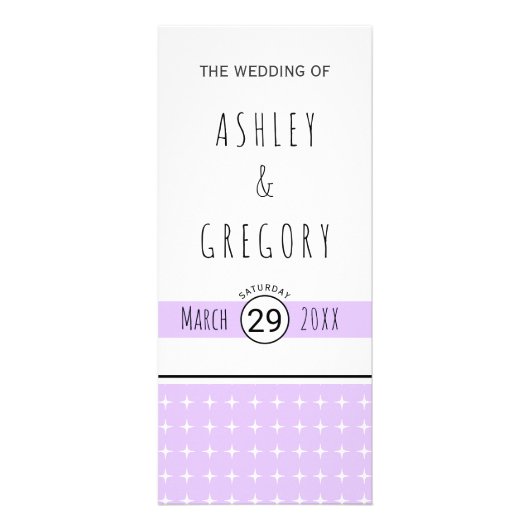 手描きタイポグラフィラベンダー結婚式プログラム ラックカード (正面)