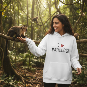 手描きタイポグラフィーがかわいい「I Love Monkeys」デザイン パーカ