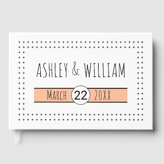 手描きタイポグラフィ桃のジオメト結婚リー ゲストブック (正面)