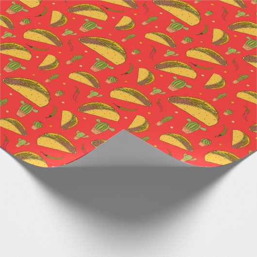 手描きタコスとチリエスのメキシコ料理プリント ラッピングペーパー (角)