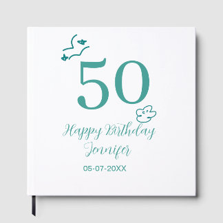 手描きターコイズと雲の名入れ50歳の誕生日デザイン ゲストブック