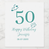 手描きターコイズと雲の名入れ50歳の誕生日デザイン ワインラベル (シングルラベル)
