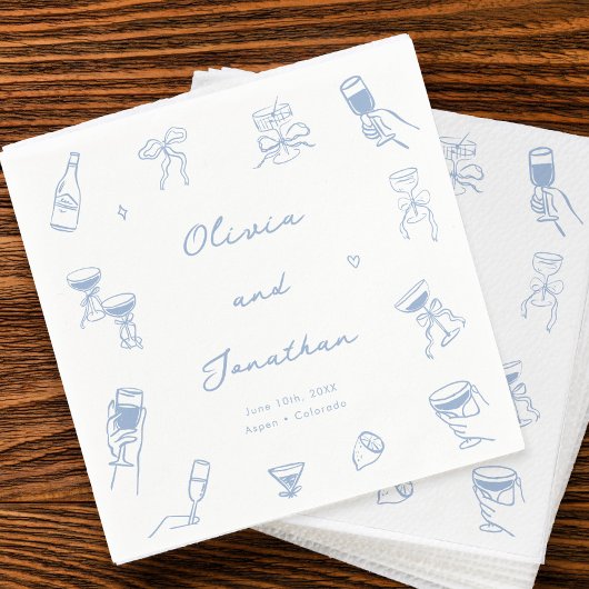 手描きダスティブルーの結婚式 スタンダードカクテルナプキン