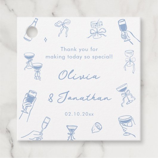 手描きダスティブルー結婚の感謝 フェイバータグ (正面)
