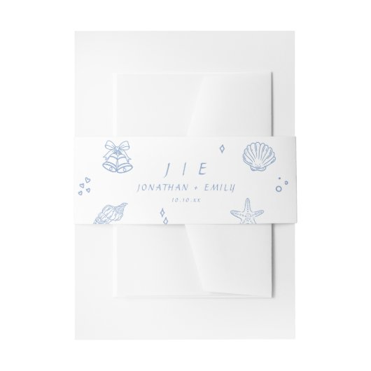 手描きダスティブルー結婚コースト 招待状ベリーバンド (正面例)