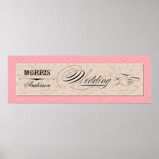 手描きダマスクピンクnクリーム方向シンボルや象徴 ポスター (正面)