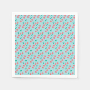手描きチェリーの水彩画 ピンク ティール スタンダードカクテルナプキン
