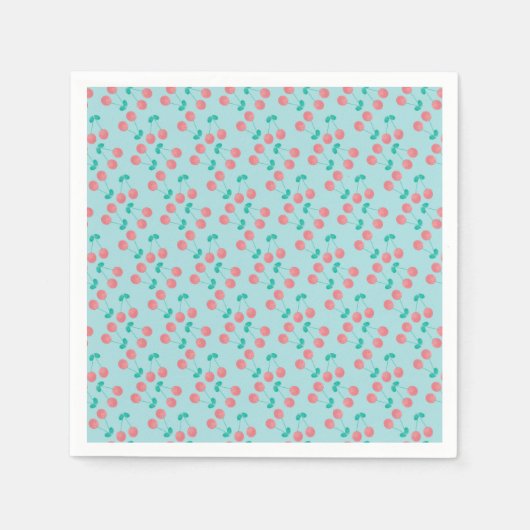 手描きチェリーの水彩画 ピンク ティール スタンダードカクテルナプキン (正面)