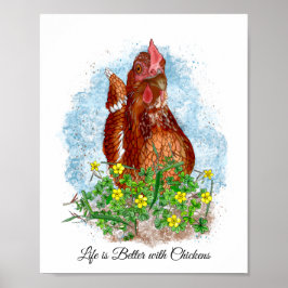 手描きチキンアートと引用文 ポスター