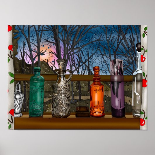 手描きチキンアート |かわいいチキンの花 ポスター (正面)