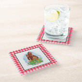 手描きチキンアート ガラスコースター (アングル)