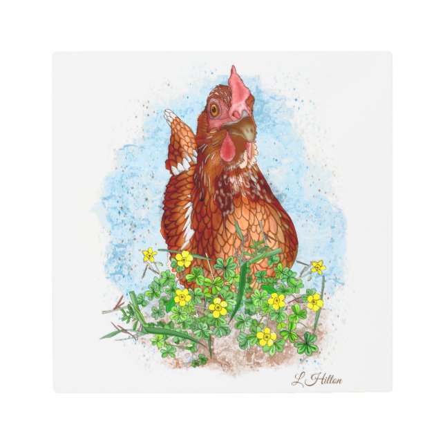 手描きチキンアート メタルプリント (正面)