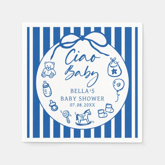 手描きチャオベビーイタリアンベビーシャワーナプキン スタンダードカクテルナプキン (正面)