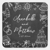 手描きチョークお洒落ボ結婚ード スクエアシール (正面)