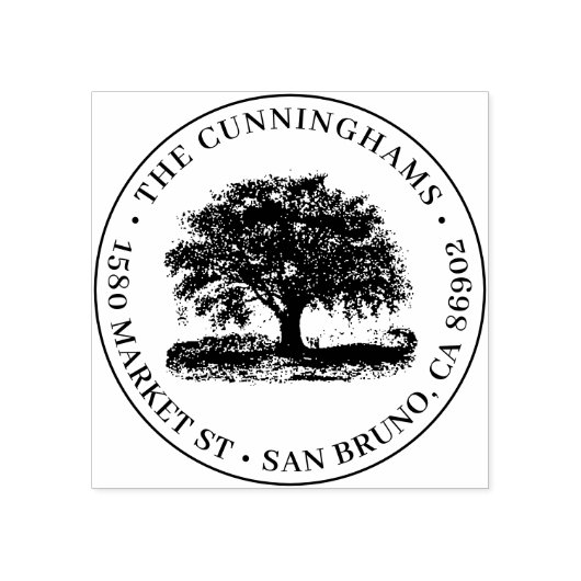 手描きツリーラウンドファミリー名と差出人住所 ラバースタンプ (インプリント)
