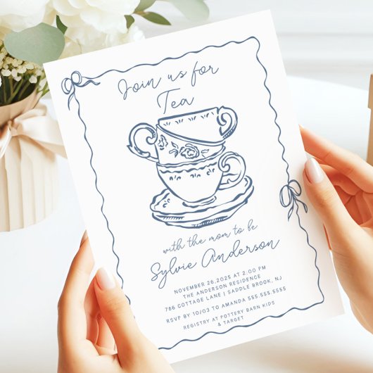 手描きティーベビーシャワー招待状 招待状