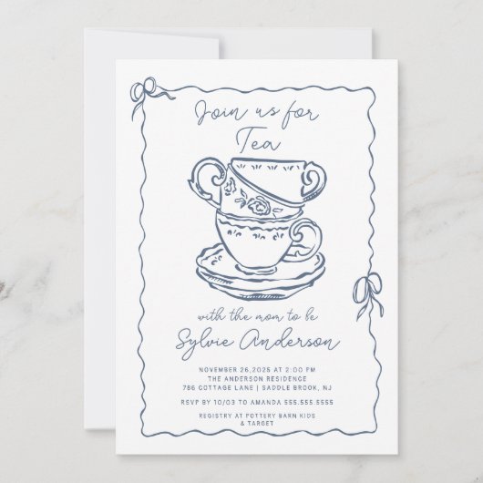 手描きティーベビーシャワー招待状 招待状 (正面)