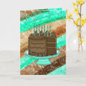 手描きティール(緑がかった色)とブラウンハッピーバースデー カード (黄色い花)