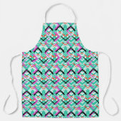 手描きティール（緑がかった色）ジグザグパターン エプロン (正面)