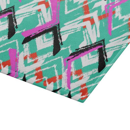 手描きティール(緑がかった色)ジグザグパターン カッティングボード (角)