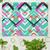 手描きティール（緑がかった色）ジグザグパターン キッチンタオル (折り畳み)