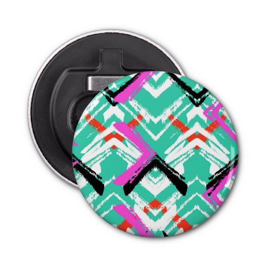 手描きティール(緑がかった色)ジグザグパターン 栓抜き (正面)