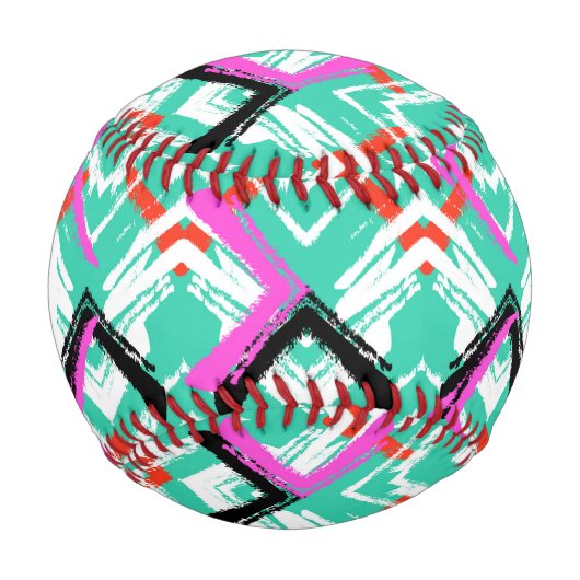 手描きティール(緑がかった色)ジグザグパターン 野球ボール (正面)