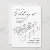 手描きテーブルセッティング ミニマルウェディング 招待状 (正面)