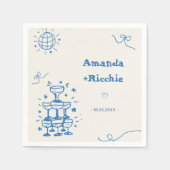 手描きディスコお洒落レトロフランスの結婚の スタンダードカクテルナプキン (正面)