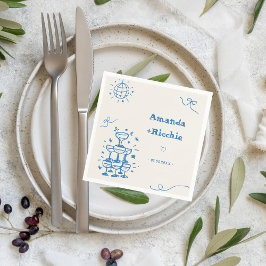 手描きディスコお洒落レトロフランスの結婚の スタンダードカクテルナプキン