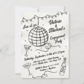 手描きディスコボールファンキー婚約パーティ 招待状 (正面)