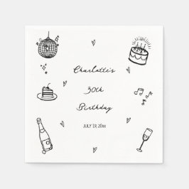 手描きディスコボール 30歳の誕生日パーティーファーバー スタンダードカクテルナプキン