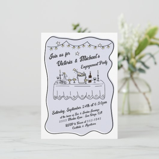 手描きディナ結婚ー婚約パーティ 招待状 (スタンド正面)
