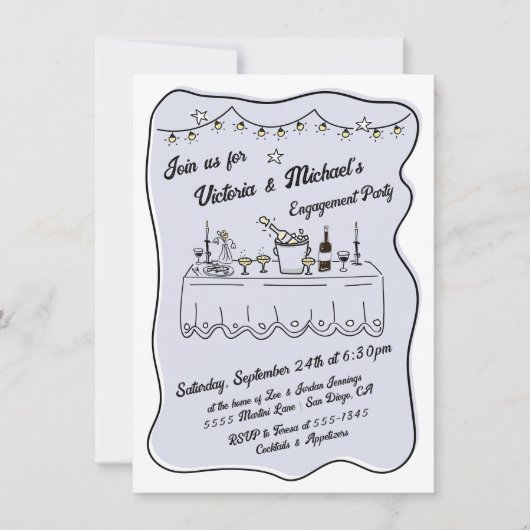 手描きディナ結婚ー婚約パーティ 招待状 (正面)