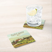 手描きトスカーニイタリア景観風景スケッチ スクエアペーパーコースター (インサイチュ)