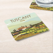 手描きトスカーニイタリア景観風景スケッチ スクエアペーパーコースター (アングル)