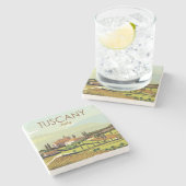 手描きトスカーニイタリア景観風景スケッチ ストーンコースター (横)