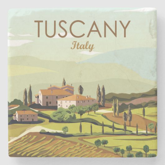 手描きトスカーニイタリア景観風景スケッチ ストーンコースター (正面)