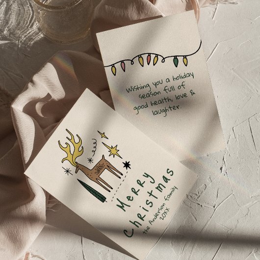 手描きトナカイのメリークリスマスノンフォト シーズンカード
